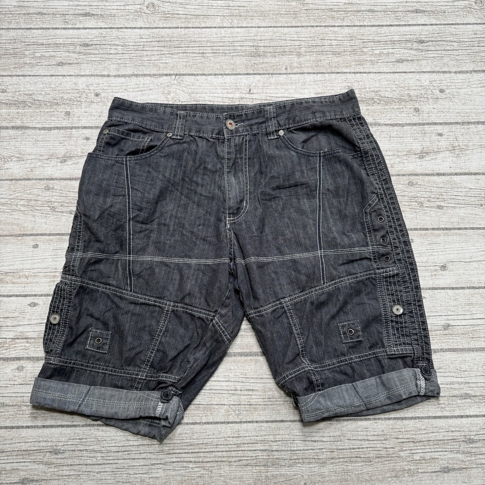 Point Zero Vintage Cargo Shorts Men's 36 Dark Gray Relaxed Fit Cuffed Bermuda